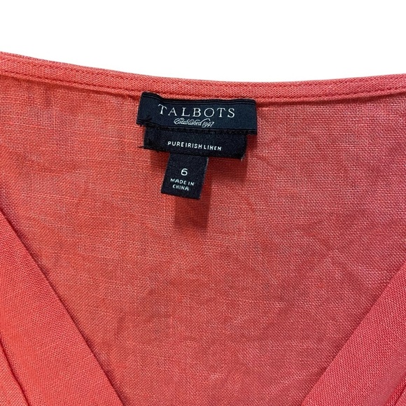 Talbots Pure Irish Linen Drawstring Waist Top Size 6 Coral PleatedBib Lagenlook - Picture 7 of 12